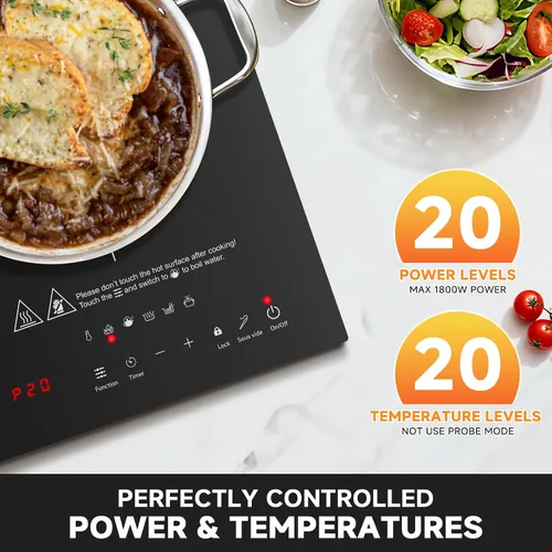 Vista 4 de AMZCHEF Placa de Cocción de Inducción Portátil: Quemador de Inducción de 74 Niveles de Temperatura con Sonda Digital, Quemador de Encimera de 1800W