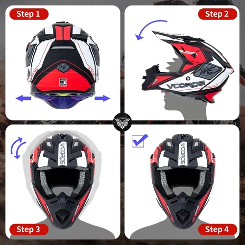 Vista 4 de VCOROS H637 - Cascos de motocross para adultos, ATV, Dirtbike, BMX, MX, todoterreno, aventura, UTV, con certificación DOT