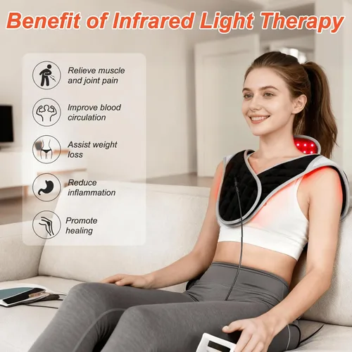 Vista 5 de Terapia de luz roja para cuello y hombros 3-en-1 con perla LED de 660nm y 850nm, cinturón de terapia de luz infrarroja para cuello, cintura
