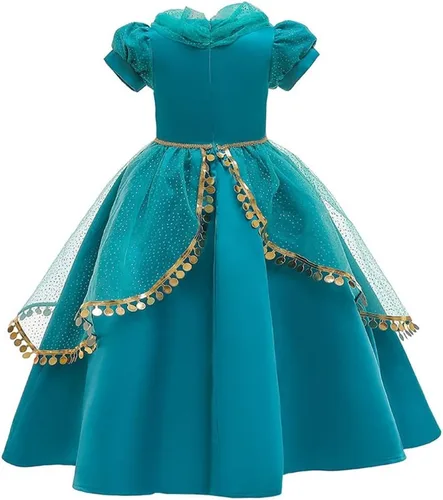 Vista 4 de Disfraz de princesa de jazmín para niñas, vestido árabe de Aladdin, Halloween, Navidad, cumpleaños, fiestas con accesorios