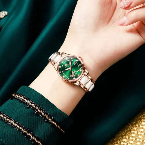 Vista 3 de OLEVS Reloj elegante para mujer reloj de oro rosa con diamantes para mujer reloj analógico de cuarzo impermeable luminoso