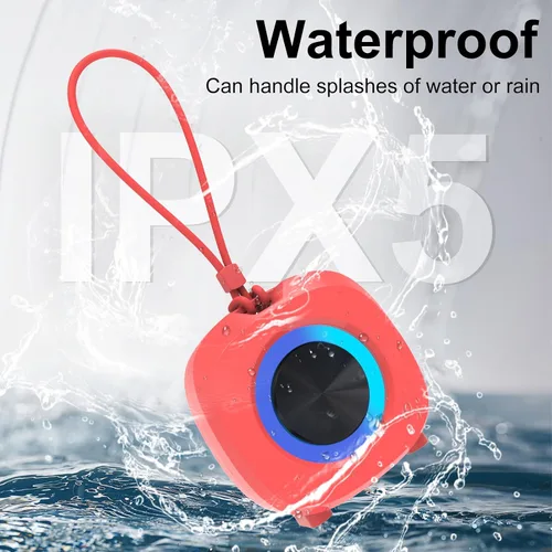 Vista 2 de PEICHENG - Bocina pequeña portátil Bluetooth inalámbrica impermeable IPX5 para ducha, sonido estéreo fuerte con graves profundos, emparejamiento Rojo