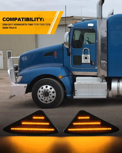 Vista 3 de Luces LED de posición laterales compatibles con Kenworth T660 T170 T270 T370 semirremolques 2008-2021, luces direccionales ahumadas, Plug & Play