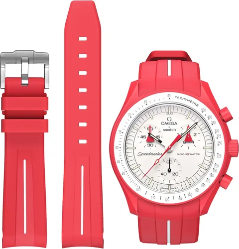 Vista 17 de Correas para reloj Moonswatch, correa de goma curvada sin huecos compatible con reloj Omega X Swatch Moonswatch Speedmaster/Rolex/SEIKO de 20mm