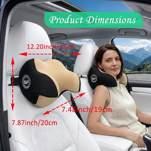 Vista 2 de Almohada realmente útil para reposacabezas de coche, almohada para el cuello del coche para dormir con correa ajustable, 100% espuma viscoelástica