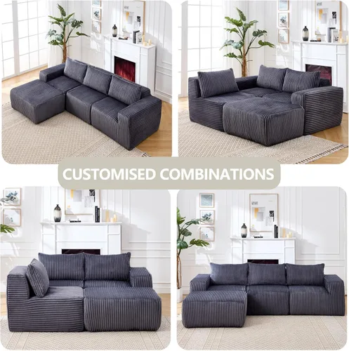 Vista 4 de Modern Minimalist Modular Sectional Sofa L-Shape Upholstered Cloud Couch with Deep Seats Right Facing Chaise for Living Room Bedroom Apartment Dark
