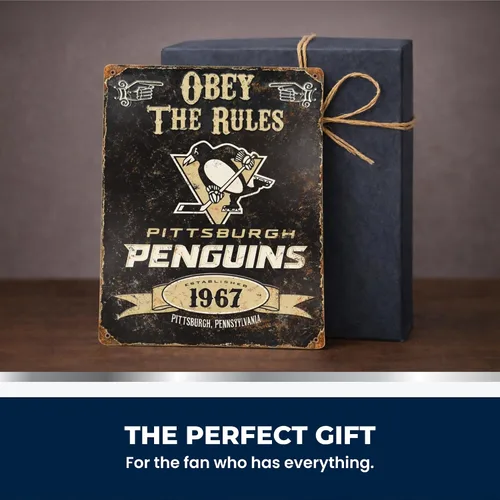 Vista 6 de Party Animal NHL Pittsburgh Penguins - Cartel de metal en relieve Heavy duty metal wall art for bedroom, office, or fan cave; weathered vintage