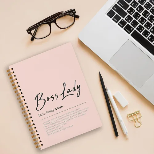 Vista 2 de Tizzer Boss Lady Definition - Cuaderno con espiral de tapa dura con forro rosa para notas de trabajo, diario de 5.5 x 8.3 pulgadas, regalos