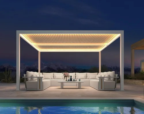 Vista 10 de PURPLE LEAF - Pérgola al aire libre con listones 10 x 12 pies de aluminio blanco con toldo rígido moderno y ajustable para patio, jardín