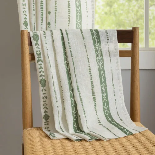 Vista 10 de Juego de 2 paneles de cortinas de lino bohemio, cortinas de semi privacidad para sala de estar, cortinas rústicas de campo de 54 pulgadas de largo