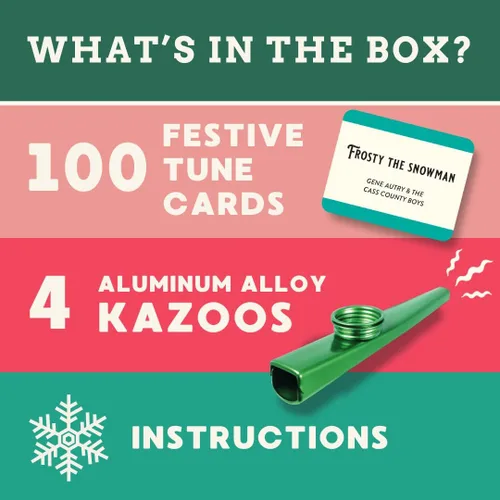 Vista 4 de Kazoo That Festive Tune Juego navideño para la familia No se requiere talento musical Incluye 4 kazoos y 100 canciones festivas