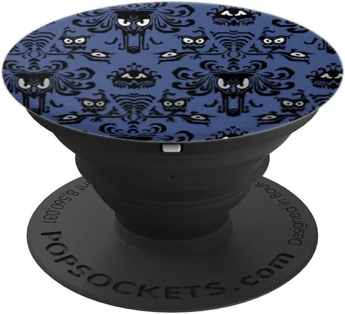 Vista 4 de Spooky papel pintado pop Socket Halloween – popsockets agarre y soporte para teléfonos y tabletas, Negro