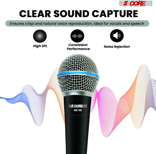 Vista 8 de 5 CORE Micrófono cardioide dinámico para canto de karaoke Micrófono profesional con cable XLR para escenario y estudio con imán de neodimio - ND 58