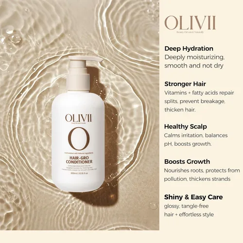 Vista 3 de Olivii Hair-Gro Acondicionador para cabello más grueso y completo, crecimiento del cabello con cúrcuma, trébol rojo, biotina y cafeína, reduce