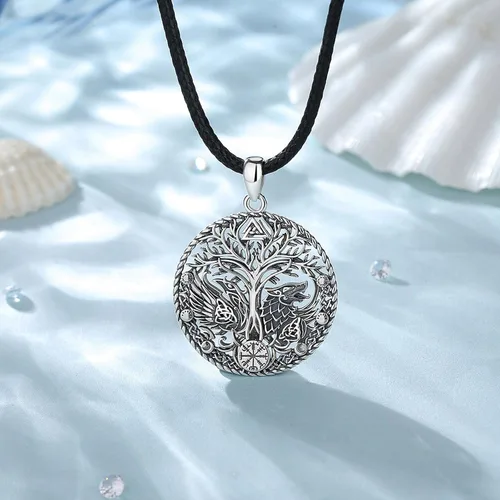 Vista 3 de Vito Collares vikingos de plata de ley 925 para mujeres y hombres, árbol nórdico de la vida, Odín, martillo de Thor, lobo, dragón, cuervo, caballo
