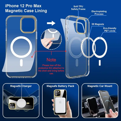 Vista 2 de Hasaky Funda magnética diseñada para iPhone 12 Pro Max de 6.7 pulgadas, compatible con MagSafe, purpurina brillante transparente [no amarillento]