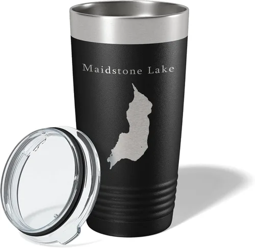 Vista 2 de Maidstone Lake Map Tumbler Travel Mug Insulated Laser Engraved Coffee Cup Vermont 20 oz Black