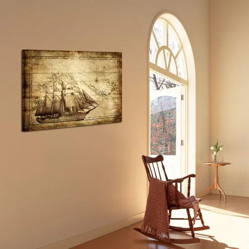 Vista 3 de KREATIVE ARTS Impresión en lienzo de mapa del viejo mundo grande con mapa de navegación, impresiones artísticas náuticas listas para colgar, 40 x 30