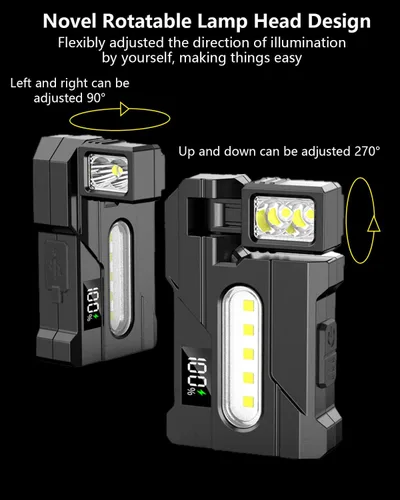 Vista 2 de Linterna EDC recargable, 400 lúmenes, mini luz EDC súper brillante, mini linterna portátil de 1200 mAh, 7 modos de linterna de bolsillo plano
