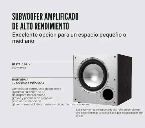 Vista 2 de Polk Audio PSW10 - Subwoofer amplificado de 10 pulgadas para audio doméstico - Tecnología Power Port, hasta 100 vatios, graves potentes en diseño