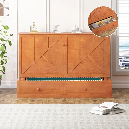 Vista 5 de BALUS Murphy - Cama Queen con colchón, cama de armario para ahorrar espacio, color cereza