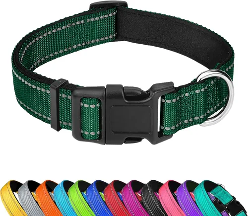 Vista 15 de Collar reflectante para perro, ajustable de neopreno suave acolchado de nailon para mascotas con hebilla para cachorros y perros pequeños, gatos