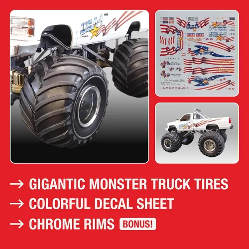 Vista 4 de AMT USA-1 Chevy Silverado Monster Truck 1:25 Kit de modelo a escala 1:25