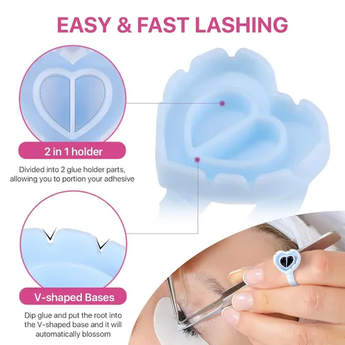 Vista 3 de Pretty memory 100 anillos de pegamento para extensiones de pestañas, encantador corazón, anillos de pegamento para pestañas, soporte adhesivo
