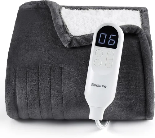 Vista 11 de Bedsure - Manta eléctrica de calentamiento rápido, manta de franela suave con 4 ajustes de tiempo, 6 ajustes de calefacción, regalos cálidos