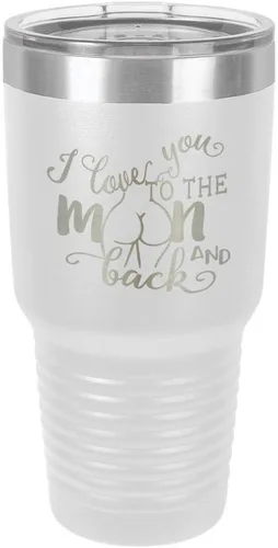 Vista 20 de Vaso negro de 30 onzas con popote y tapa superior deslizante con texto en inglés "I love you to the moon and back", color negro
