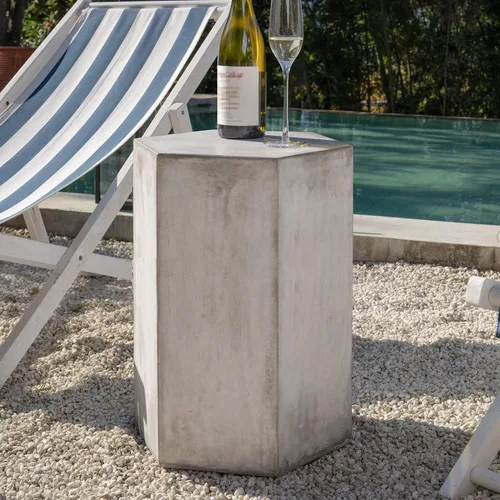 Vista 10 de COSIEST Mesa de Acento de Concreto, Mesa Lateral Hexagonal para Patio 14.5''Ancho x 12''Alto, Diseño Modular Mesa Terminal Interior Exterior, Gris
