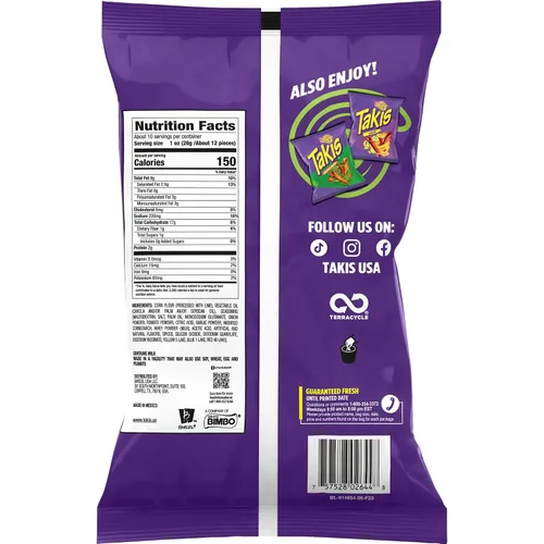 Vista 2 de Takis Chips de tortilla enrollados de guacamole, sabor artificial a guacamole, bolsa de 9.9 onzas