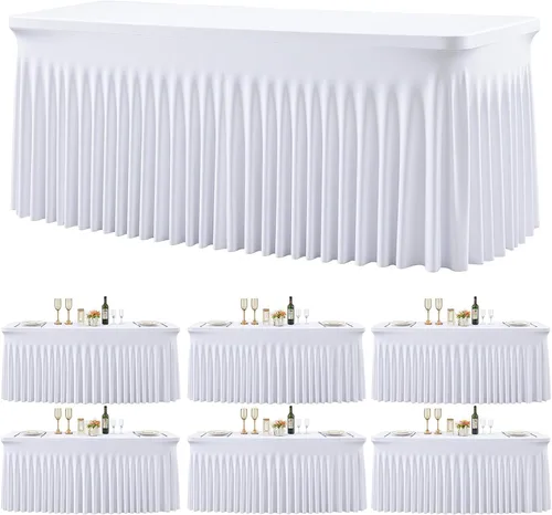 Vista 49 de Paquete de 2 manteles color azul bebé para mesas rectangulares de 6 pies, mantel ajustable de elastano, fundas de mesa elásticas de 6 pies, manteles