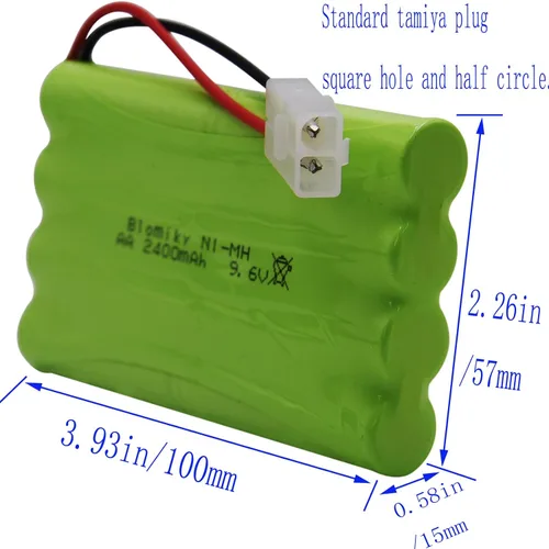 Vista 3 de Blomiky Paquete de 2 baterías AA recargables NiMH de 9.6 V 2000 mAh con conectores estándar Tamiya enchufe y cable USB para auto tanque RC