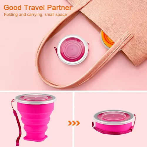Vista 2 de Vasos plegables para viajes – Taza plegable de silicona portátil con tapa, taza plegable reutilizable para camping, senderismo y uso diario