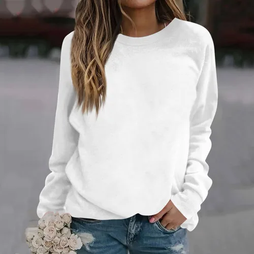 Vista 2 de Sudaderas para mujer, de moda, Y2K, cuello redondo, manga larga, sudaderas casuales al aire libre, holgadas, lisas, tops