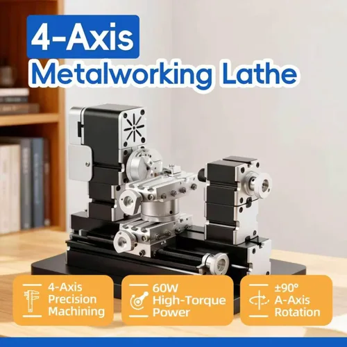 Vista 5 de Mini torno de metal de 60 W, 12,000 RPM, herramienta de 4 ejes para plástico acrílico de madera de metal suave, micro torno de precisión