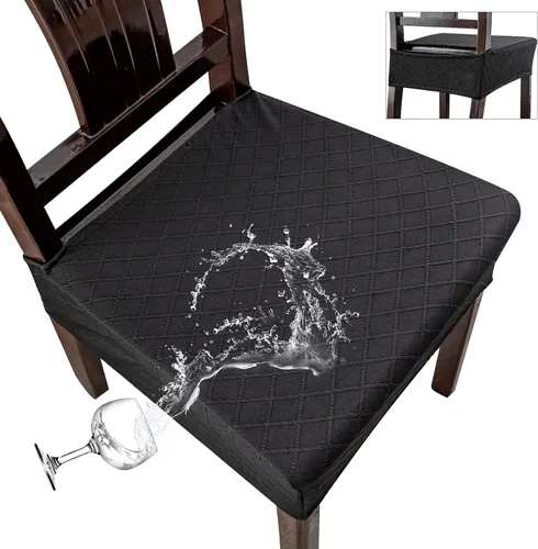Vista 37 de Genina Juego de 2 fundas impermeables para sillas de comedor, fundas elásticas de jacquard extraíbles y lavables, sin fundas traseras, color beige