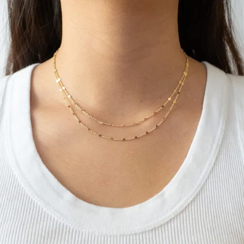 Vista 2 de Tewiky Collar de cadena de oro para mujer, chapado en oro de 14 quilates, collar de cadena de oro delicado, gargantilla de oro simple, collar
