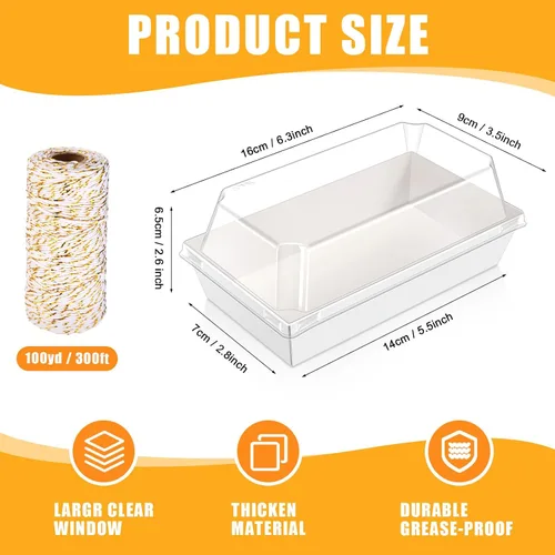 Vista 2 de Ctosree 150 cajas de papel para embutidos con tapas transparentes y cuerda de algodón, recipientes desechables de 5.5 pulgadas, cajas de panadería