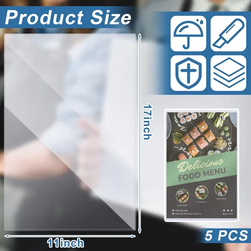 Vista 3 de Henoyso 5 protectores rígidos de impresión de 11 x 17 pulgadas, protectores de páginas de plástico duro resistente, soporte de menú de cristal