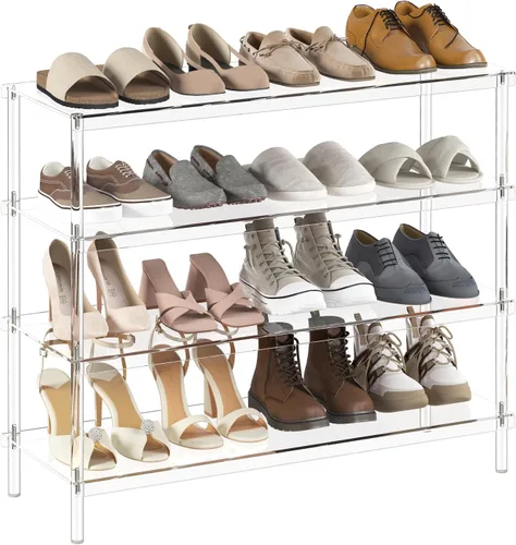 Vista 11 de Aquiver Zapatero acrílico – 32.3 pulgadas de largo x 11.8 pulgadas de ancho x 12.2 pulgadas de alto – Zapatero ancho largo organizador de zapatos