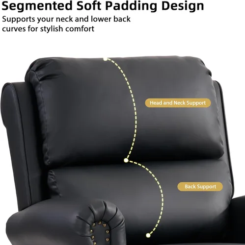 Vista 6 de CANMOV Sillón reclinable de piel sintética con decoración de remaches, sofá individual para sala de estar, color negro