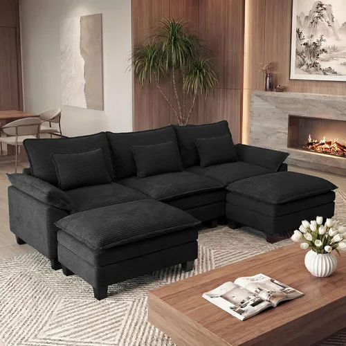 Vista 28 de URRED - Sofá seccional modular Cloud, sofá moderno en forma de L de 87" con profundidad de asiento con otomana y almohadas, ultra cómodo sofá