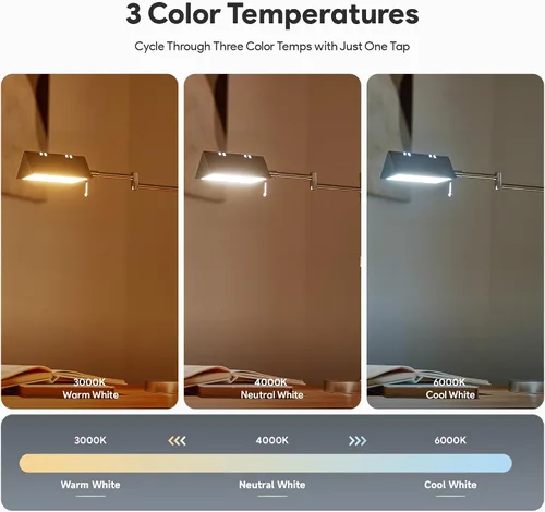 Vista 3 de VONLUCE Lámpara LED de escritorio, lámpara de mesa de metal ajustable de estilo industrial, lámpara de lectura regulable para sala de estar