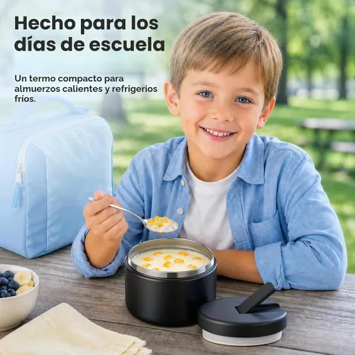 Vista 7 de Pawtong Tarro de comida aislado al vacío de 12 onzas con tapa de hebilla, termo de sopa de boca ancha para comida caliente para niños, contenedor