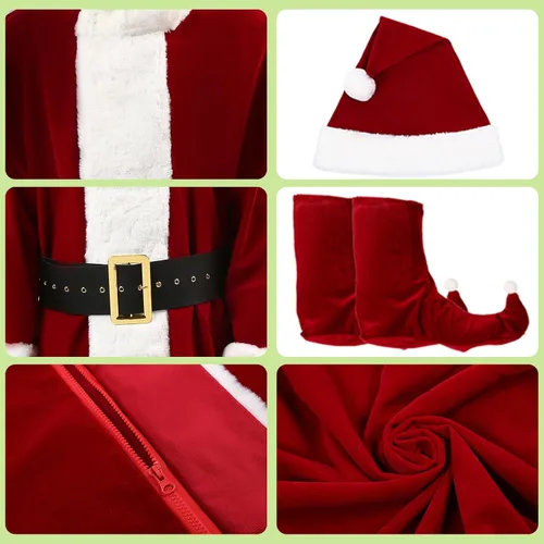 Vista 2 de Christmas Green Santa Costume Adult Deluxe Furry Santa Costumes Halloween Cosplay Outfit for Men