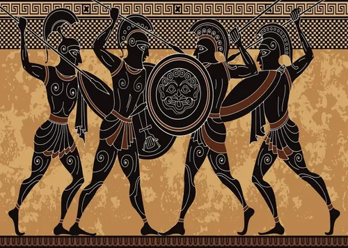 Vista 13 de Telón de fondo de tela de 5 x 3 pies, fondo de guerrero de la antigua Grecia antigua, mitología griega, figura negra, figuras de guerreros