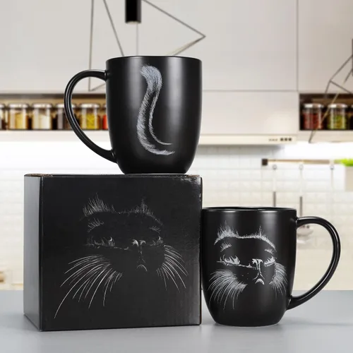 Vista 3 de Taza de café de cerámica con diseño de gato de 14 onzas, regalo para amantes de los gatos, regalos personalizados para inauguración de la casa