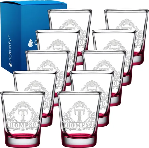 Vista 14 de Vaso de chupito personalizado con nombre de círculo elaborado de 2 onzas, parte inferior negra grabada con texto personalizado para regalos, bodas